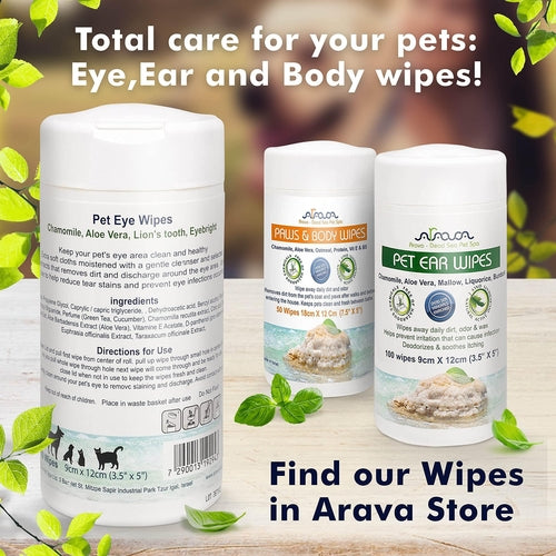 100 Pack Arava Pet Eye Wipes for Dogs Cats Puppies & Kittens
